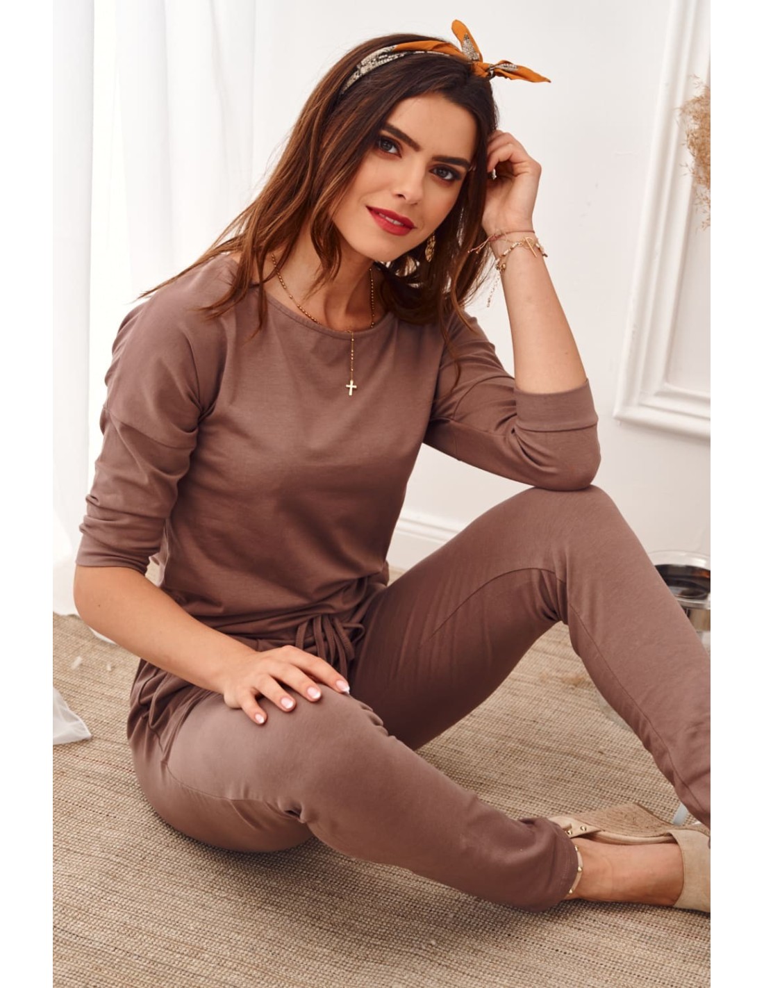 Women\'s jumpsuit fastened with a zipper at the back, cappuccino 2401 - Online store - Boutique